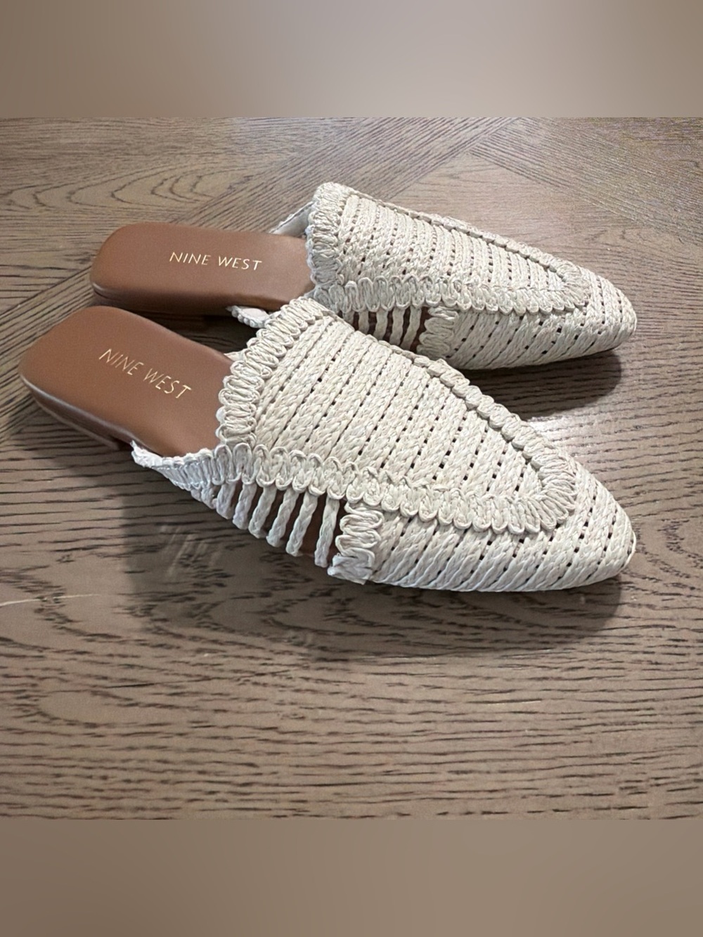 NWOT Nine West Cleigha Woven Mules Cream Ivory Crochet Point Toe Slides Size 6